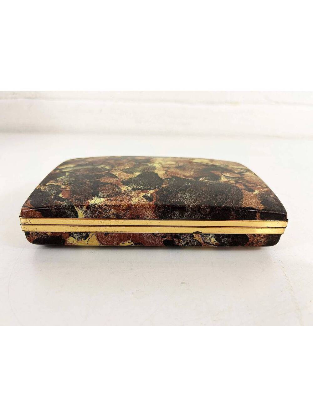 Mele Ring Box Velvet Jewelry Case Brown Yellow Gold Travel Storage 1960s